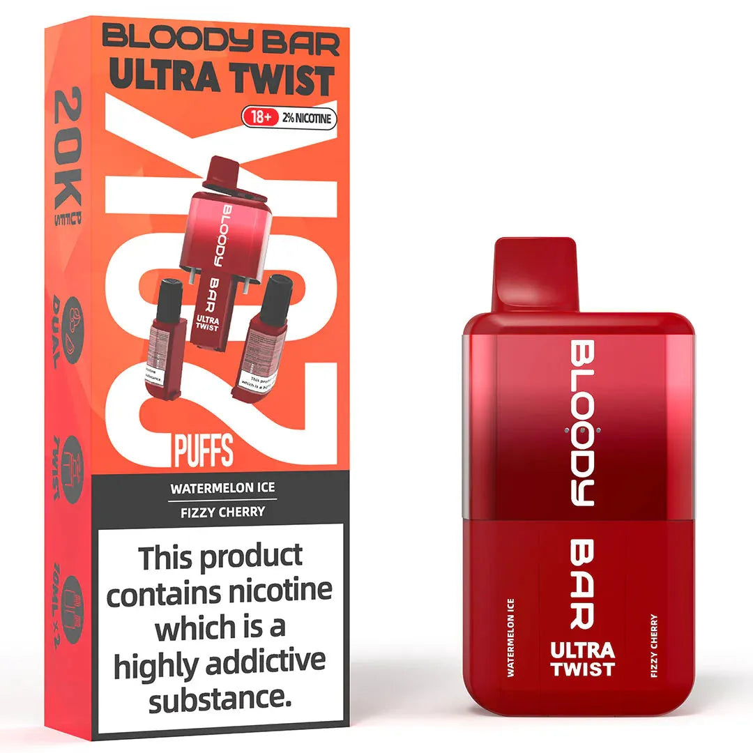 Watermelon Ice/Fizzy Cherry - Bloody Bar Ultra Twist 20,000 Puffs Disposable Vape - Switzerland, buy online Fantasi Watermelon Ice/Fizzy Cherry - Bloody Bar Ultra Twist 20,000 Puffs Disposable Vape - Switzerland, buy online Fantasi
