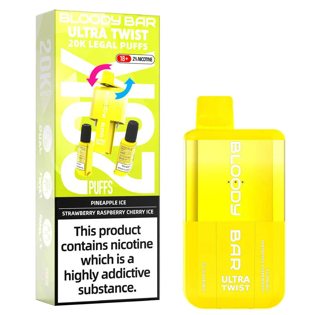 Pineapple Ice/Strawberry Raspberry Cherry Ice - Bloody Bar Ultra Twist 20,000 Puffs Einweg-Vape