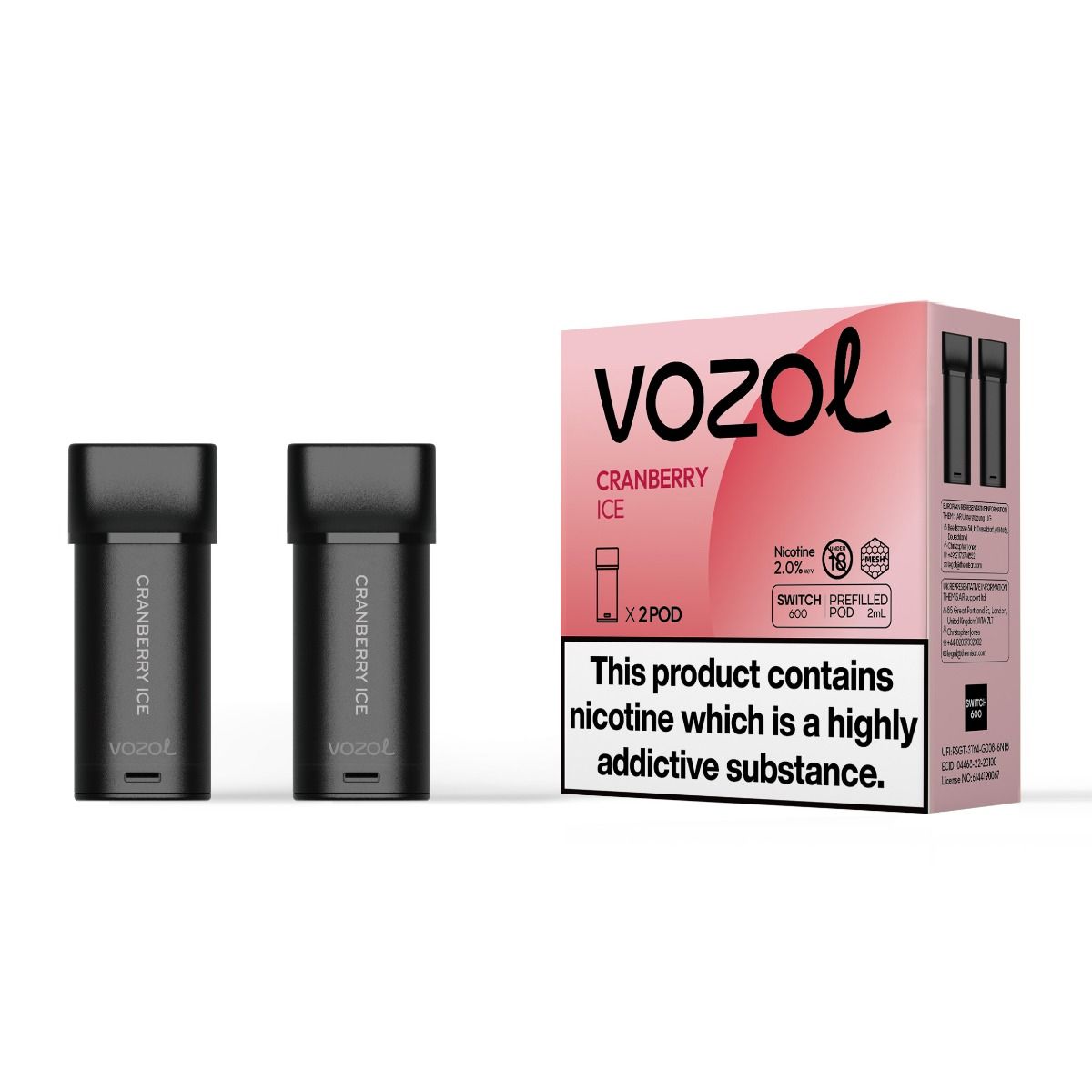 Vozol Switch 600 - Cranberry Ice - Cartridges Pod | x2