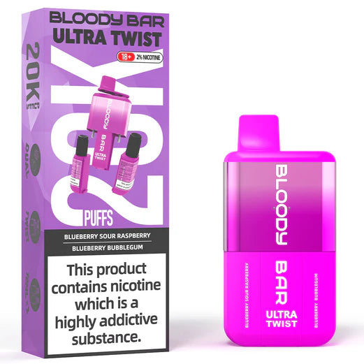 Blueberry Sour Raspberry/ Blueberry Bubblegum - Bloody Bar Ultra Twist 20,000 Puffs Disposable Vape