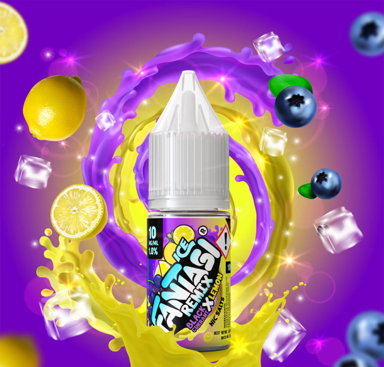 Blackcurrant X Lemon Ice 10ml Sali di nicotina | 50/50 Liquido (Ice Remix Ribes Nero X Limone) | Fantasi