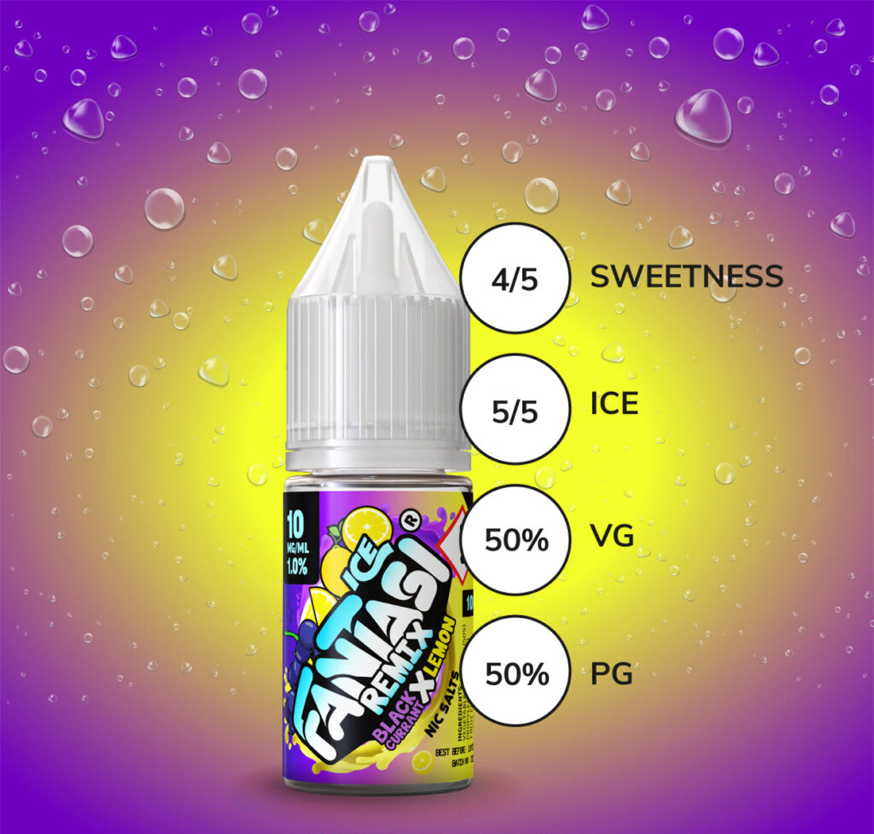 Blackcurrant X Lemon Ice 10ml Sali di nicotina | 50/50 Liquido (Ice Remix Ribes Nero X Limone) | Fantasi