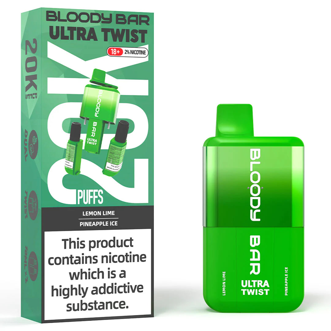 Lemon Lime/Pineapple Ice - Bloody Bar Ultra Twist 20,000 Puffs Disposable Vape