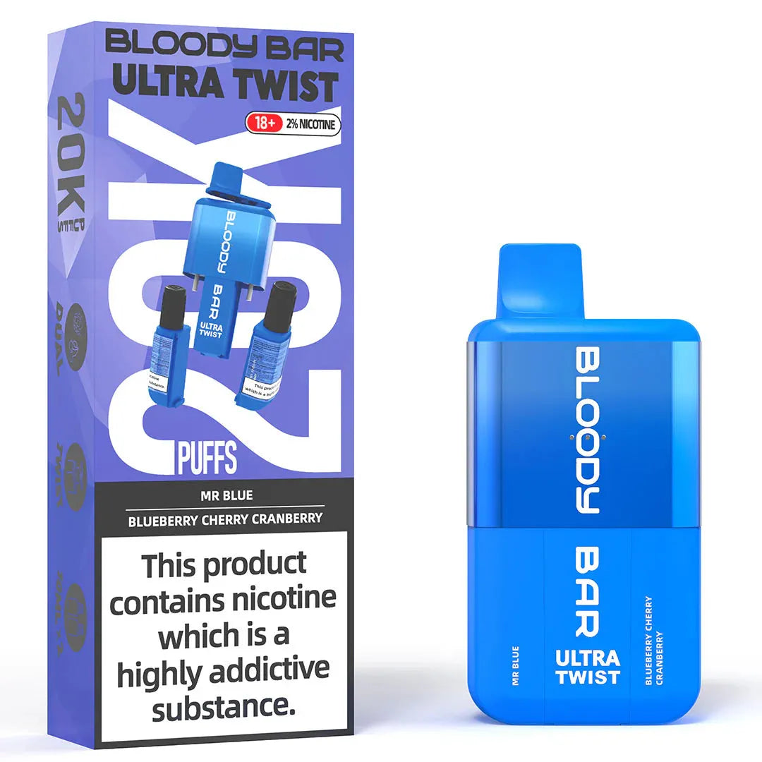 mr blue vape Blue/Blueberry Cherry Cranberry - Bloody Bar Ultra Twist 20,000 Puffs Disposable cold Strength:20mg/mL Breeze Prime Edition Disposable