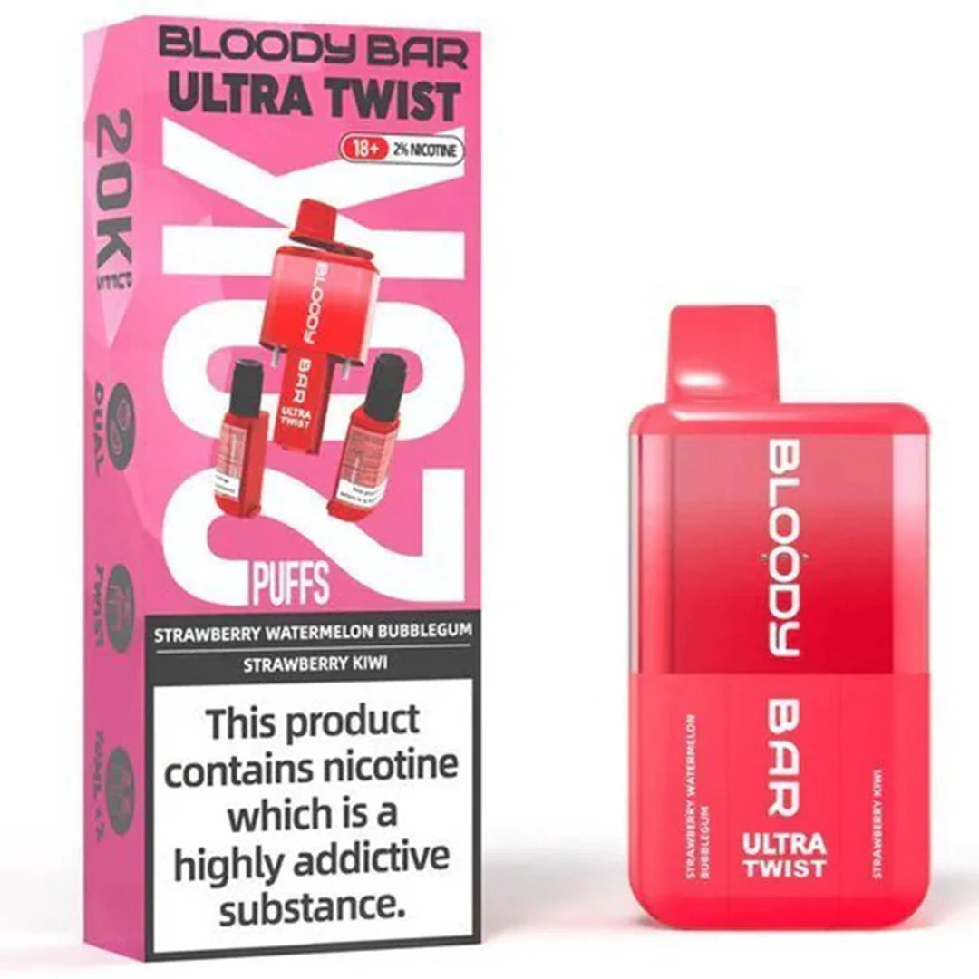 Strawberry Watermelon Bubblegum/Strawberry Kiwi - Bloody Bar Ultra Twist 20,000 Puffs Disposable Vape