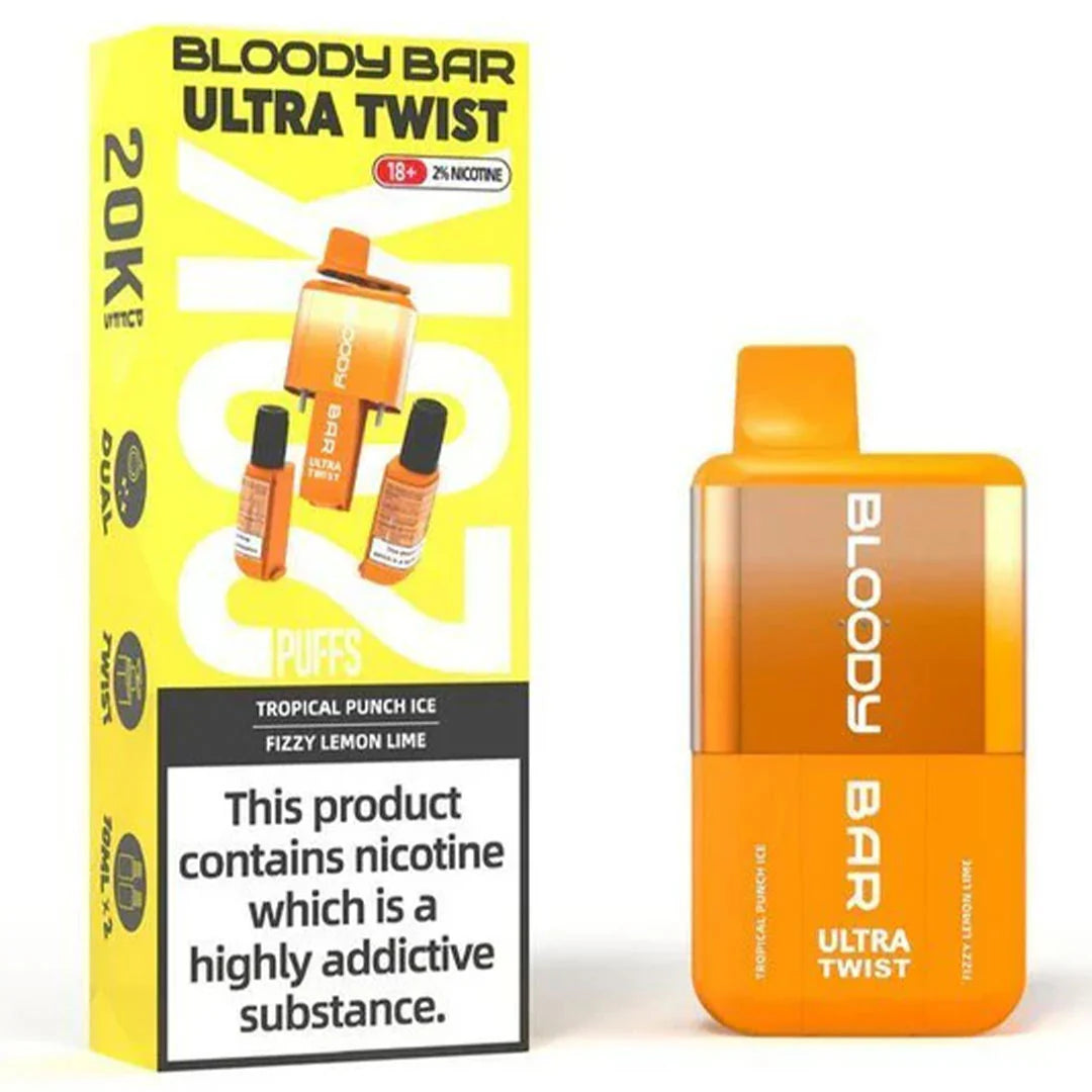 Tropical Punch Ice/Fizzy Lemon Lime - Bloody Bar Ultra Twist 20,000 Puffs Disposable Vape