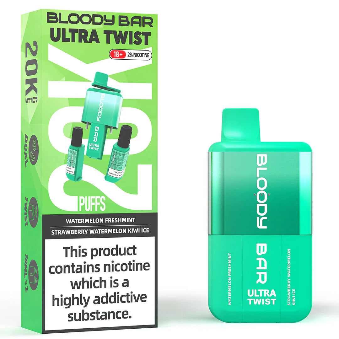 Watermelon Freshmint/Strawberry Watermelon Kiwi Ice - Bloody Bar Ultra Twist 20,000 Puffs Disposable Vape