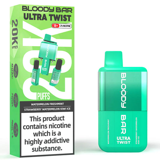 Watermelon Freshmint/Strawberry Watermelon Kiwi Ice - Bloody Bar Ultra Twist 20,000 Puffs Disposable Vape