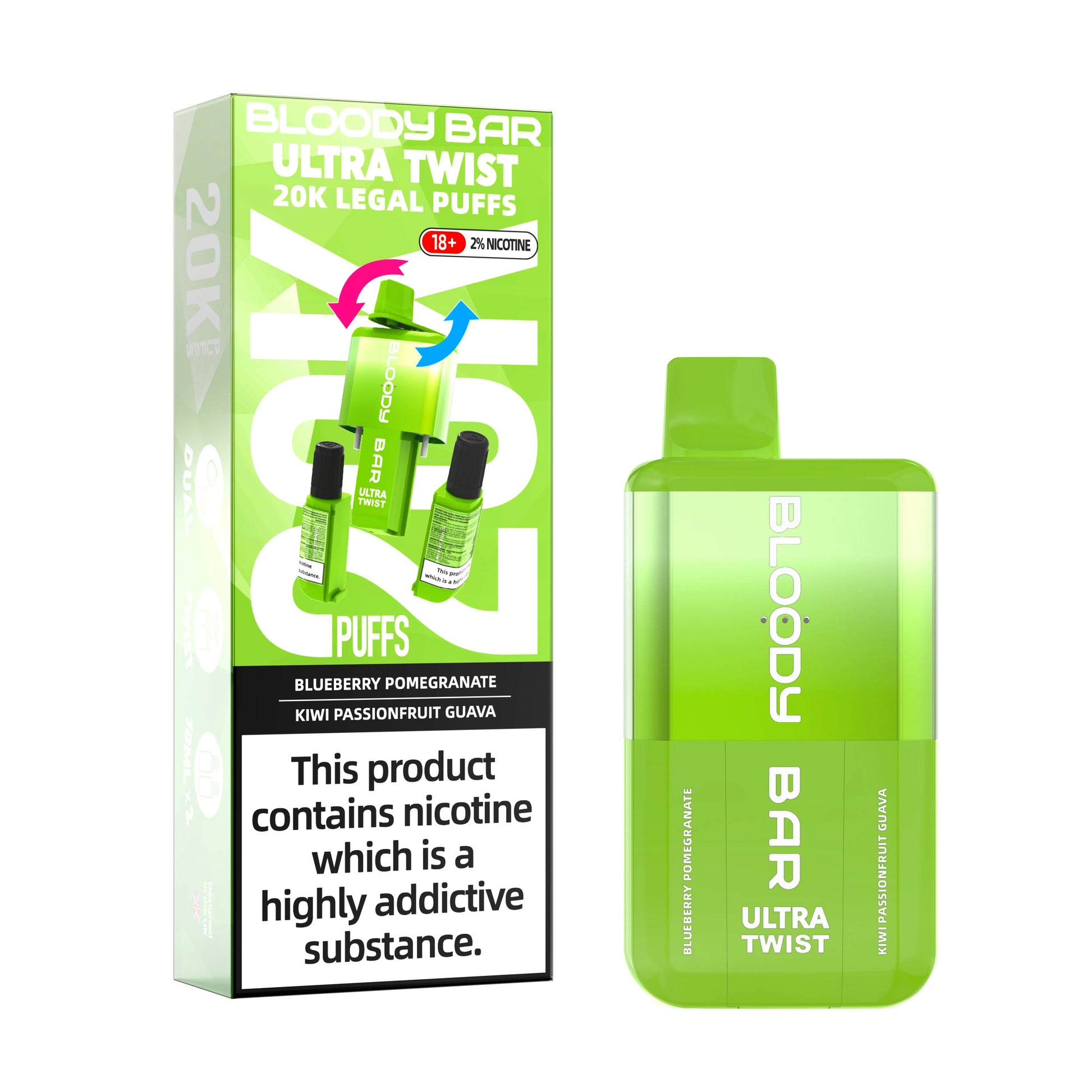 Blueberry Pomegranate/Kiwi Passionfruit Guava - Bloody Bar Ultra Twist 20,000 Puffs Sigaretta Elettronica Usa e Getta Fantasi Blueberry Pomegranate/Kiwi Passionfruit Guava - Bloody Bar Ultra Twist 20,000 Puffs Sigaretta Elettronica Usa e Getta Fantasi