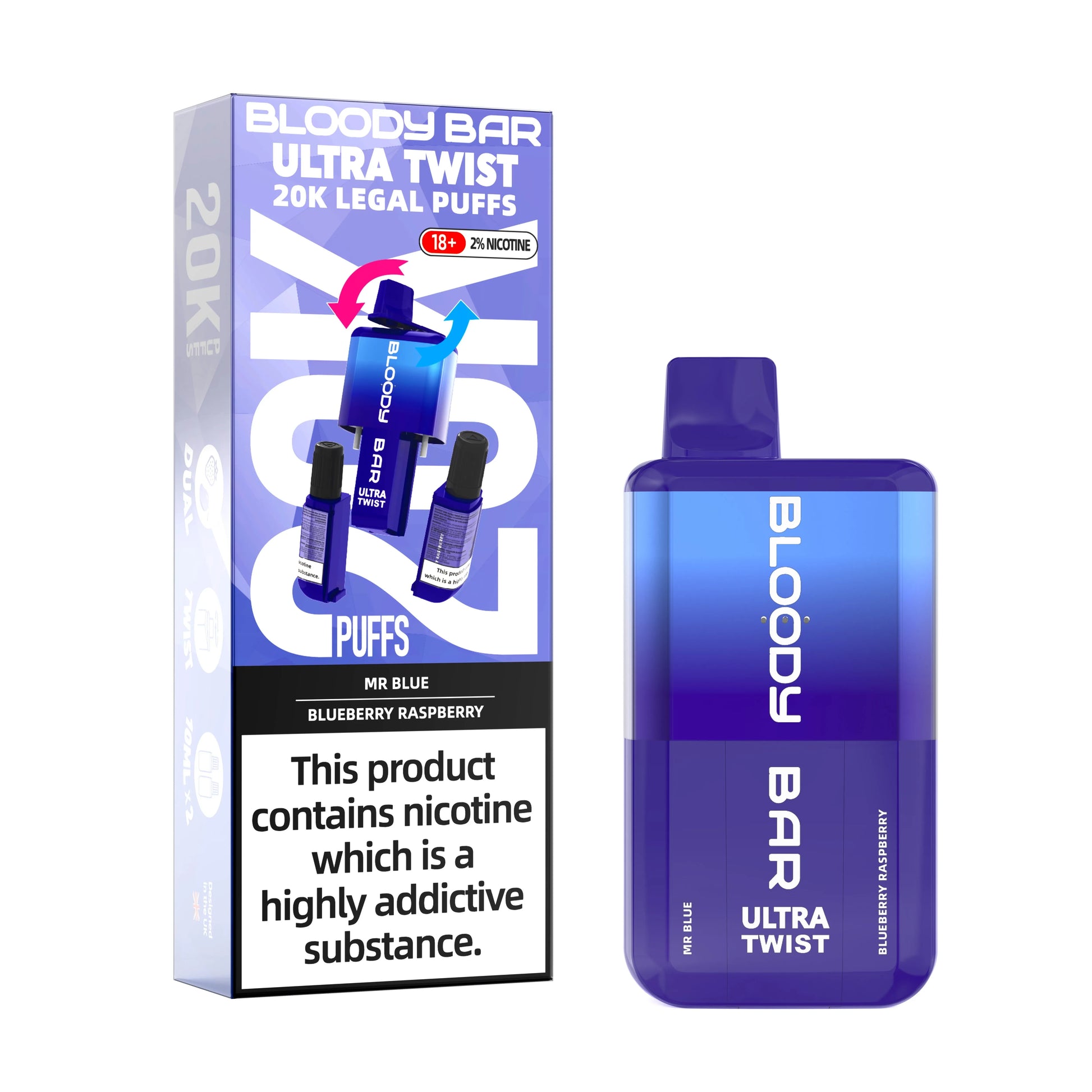 Mr Blue/Blueberry Raspberry - Bloody Bar Ultra Twist 20,000 Puffs Einweg- Vape, kaufen in Schweiz Fantasi Mr Blue/Blueberry Raspberry - Bloody Bar Ultra Twist 20,000 Puffs Einweg- Vape, kaufen in Schweiz Fantasi