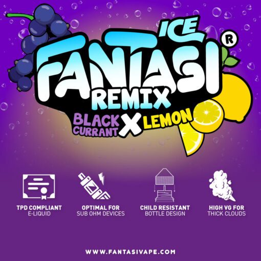 Ice Remix Blackcurrant X Lemon 70/30 E-Liquid (Ice Remix Schwarze Johannisbeere X Zitrone) | Fantasi