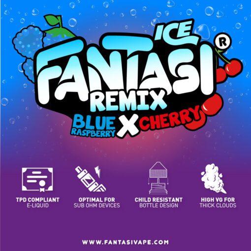 Ice Remix Blue Raspberry X Cherry 70/30 E-Liquid (Ice Remix Blaue Himbeere X Kirsche) | Fantasi