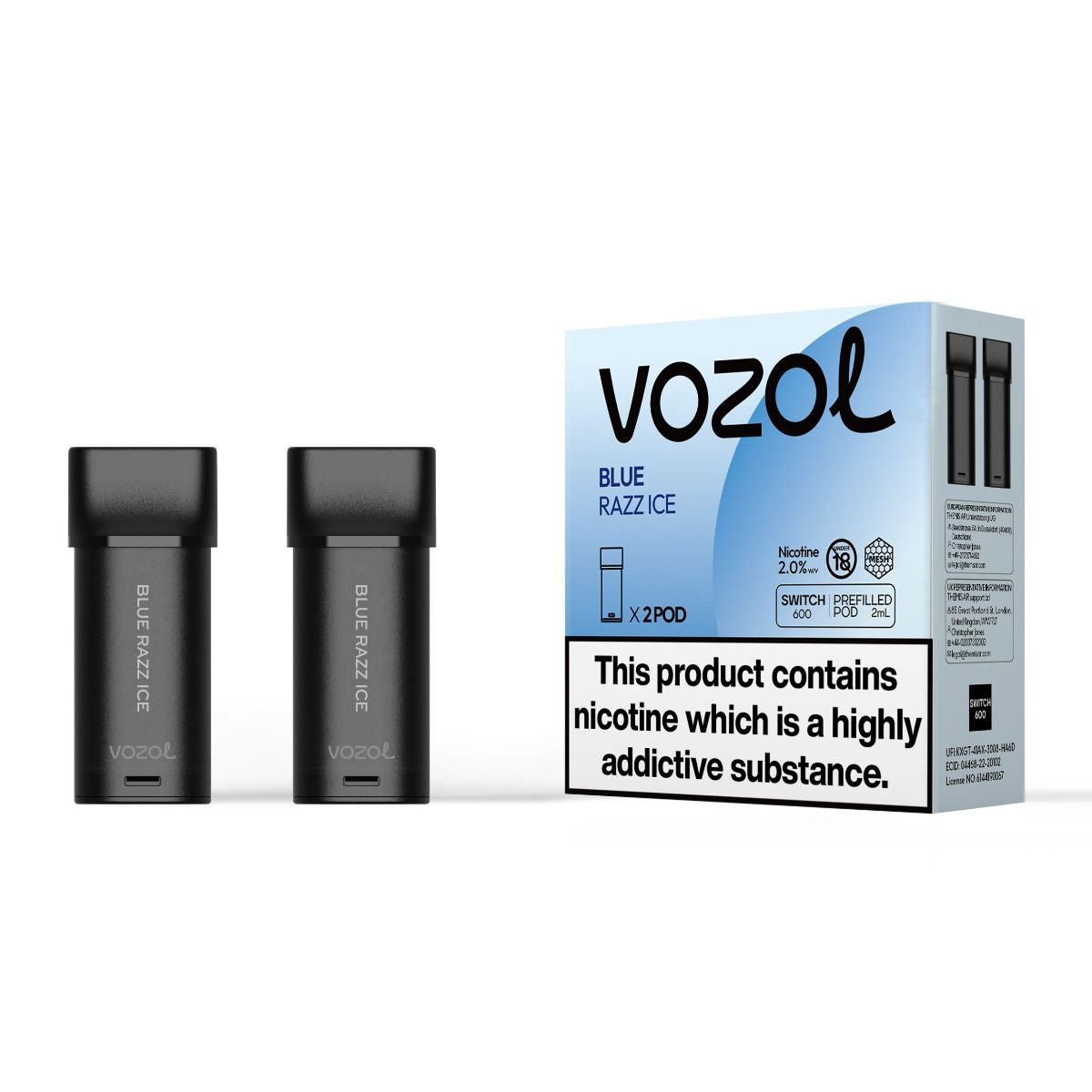Vozol Switch 600 - Blue Razz Ice - Cartridges Pod | x2